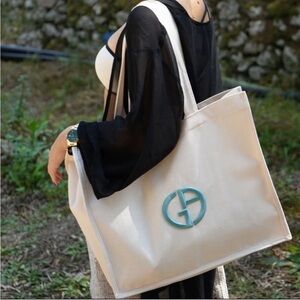 Giorgio Armani ivory canvas tote bag NEW